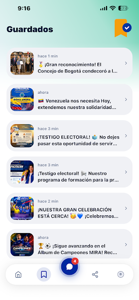 Pantalla de publicaciones guardadas en InfoMIRA