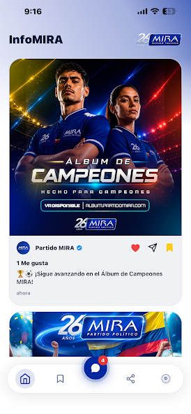 Pantalla de inicio de InfoMIRA con noticias y contenidos destacados