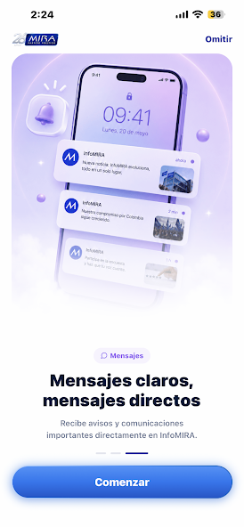 Pantalla de InfoMIRA para recibir mensajes claros y directos