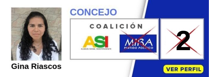 Gina Riascos candidata Concejo La Cumbre Valle Partido Político MIRA - Elecciones 2019