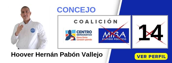 Hoover Hernán Pabón Vallejo candidato al Concejo de Yumbo Valle - Partido Político MIRA - Elecciones 2019