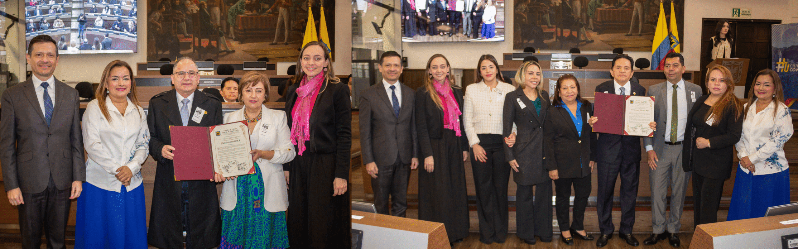 Concejales del Partido MIRA Samir Bedoya Piraquive y Fabián Puentes entregan notas de estilo a INVERSIONES ALDEMAR S.A. y FABRITORNILLOS S.A.S. en el Concejo de Bogotá, 26 de mayo de 2025.