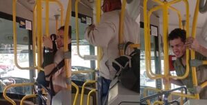 Usuarios del SITP en Bogotá experimentando dificultades físicas para atravesar los nuevos torniquetes de piso a techo.